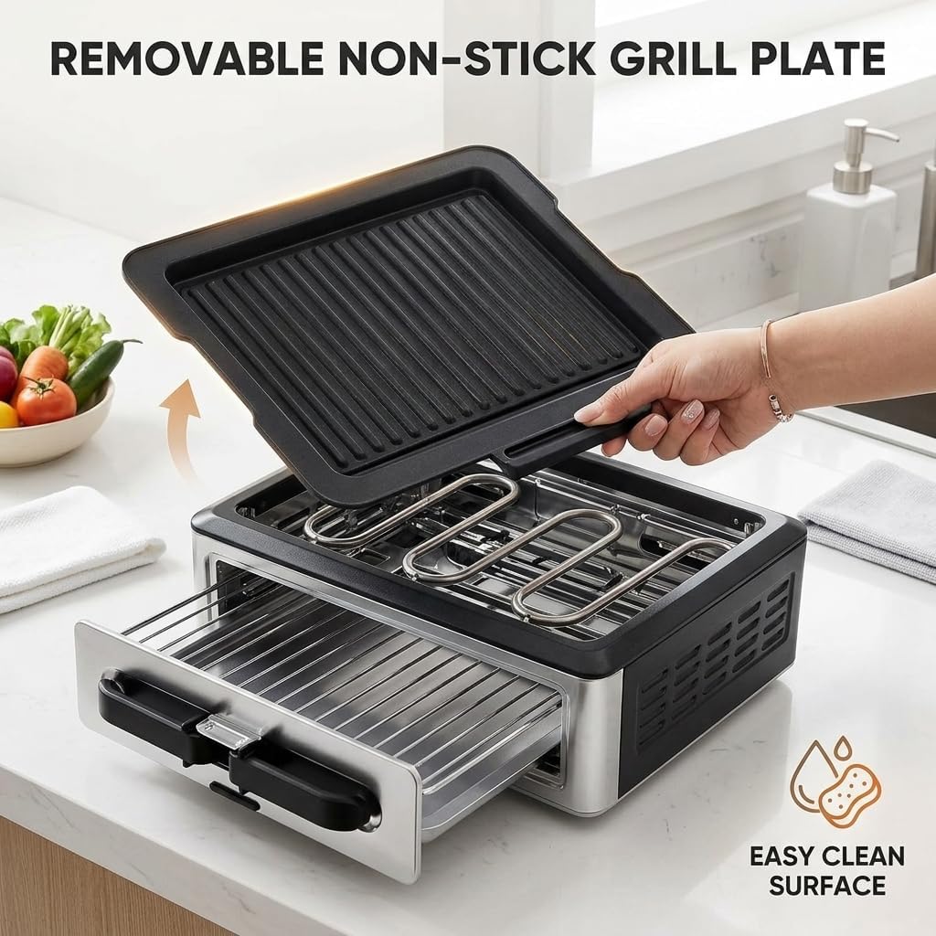 Electric Grill and Griddle Combo - Multi-Functional Panini Press, Waffle Maker, and Indoor Smokeless Grill for Breakfast, Lunch, and Dinner - Nonstick Electric Skillet and Pancake Maker