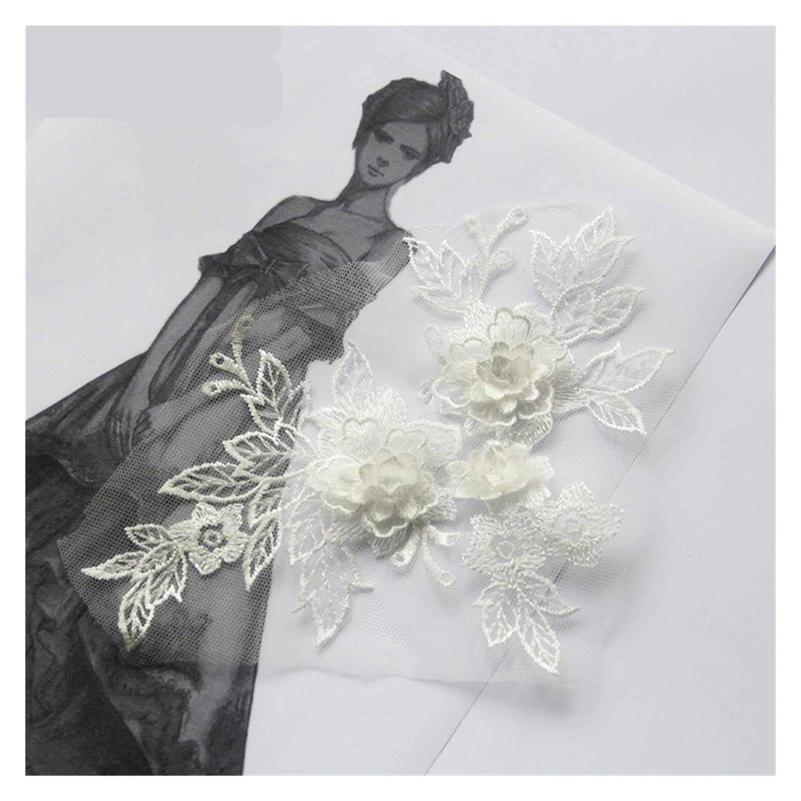 Applique de dentelle 3D brodée d'ornement Lace Collar 14 pour robe de soirée