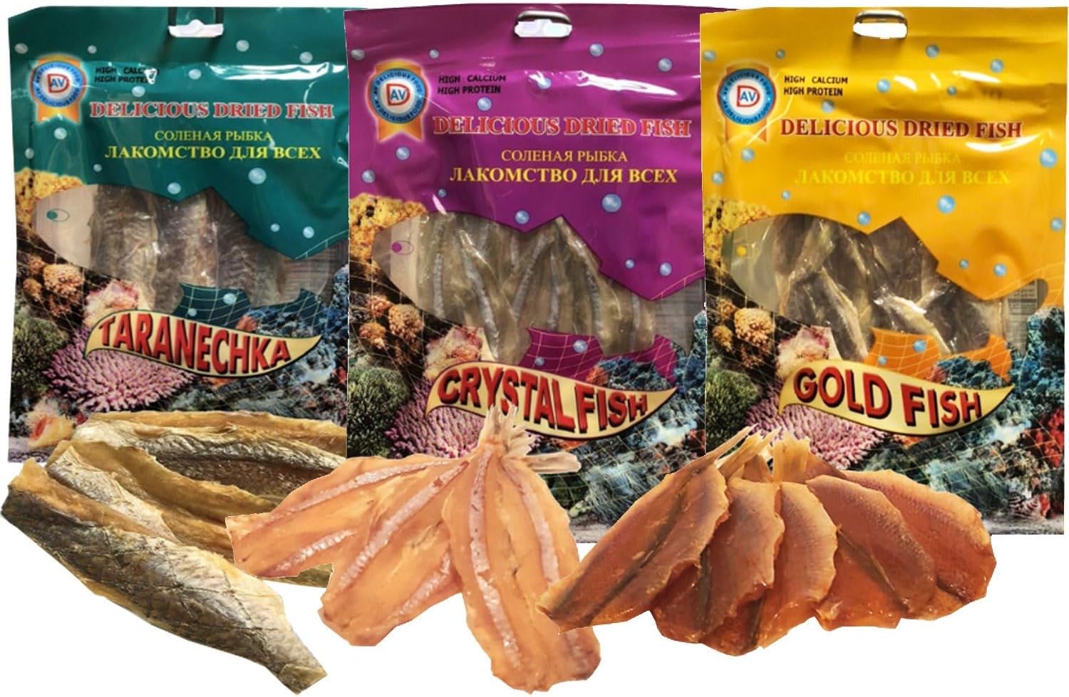 Dried Fish Jerky Snack Set of Taranechka and Crystal and Gold Fish by AV Delicious 90g/3.17oz each