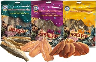 Secrets of Siberia Dried Fish Jerky Snack Set of Taranechka and Crystal and Gold Fish by AV Delicious 90g/3.17oz each