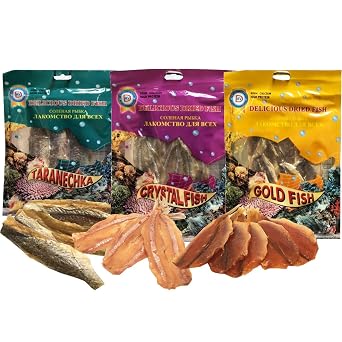 Secrets of Siberia Dried Fish Jerky Snack Set of Taranechka and Crystal and Gold Fish by AV Delicious 90g/3.17oz each