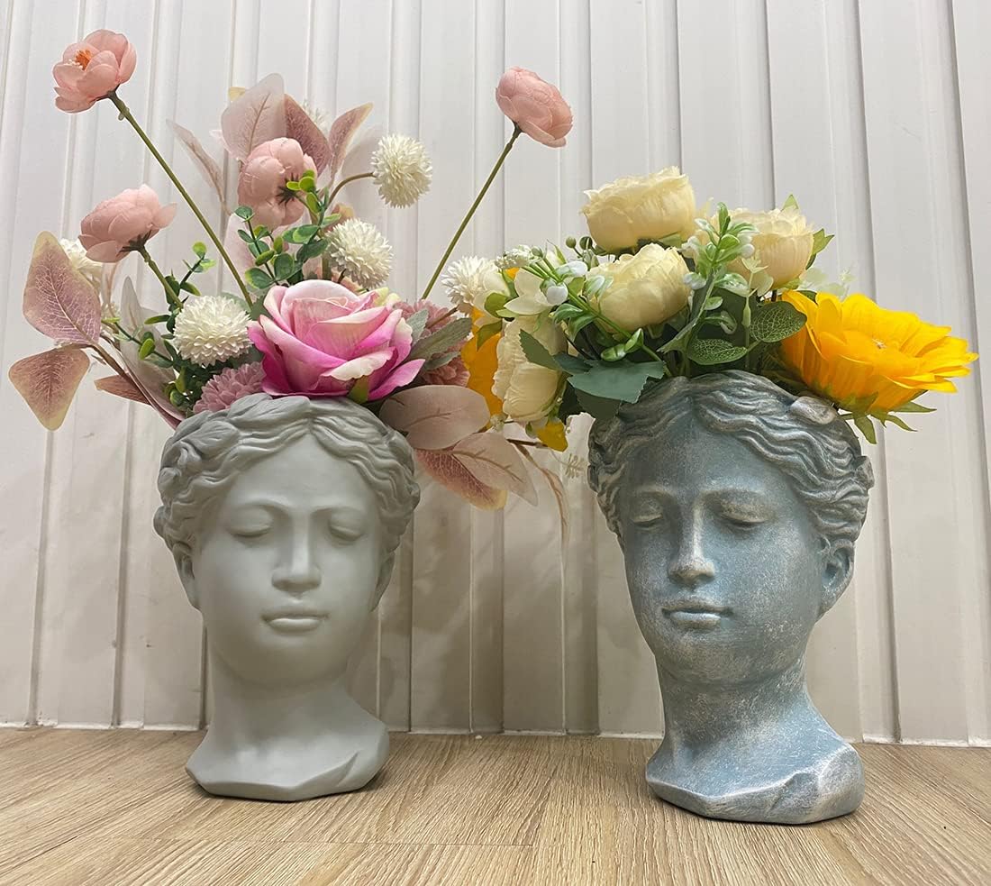 Greek Goddess Head Vase, Female Bust Statue Planter Flower Pot for Home Garden Decoration (Beige)