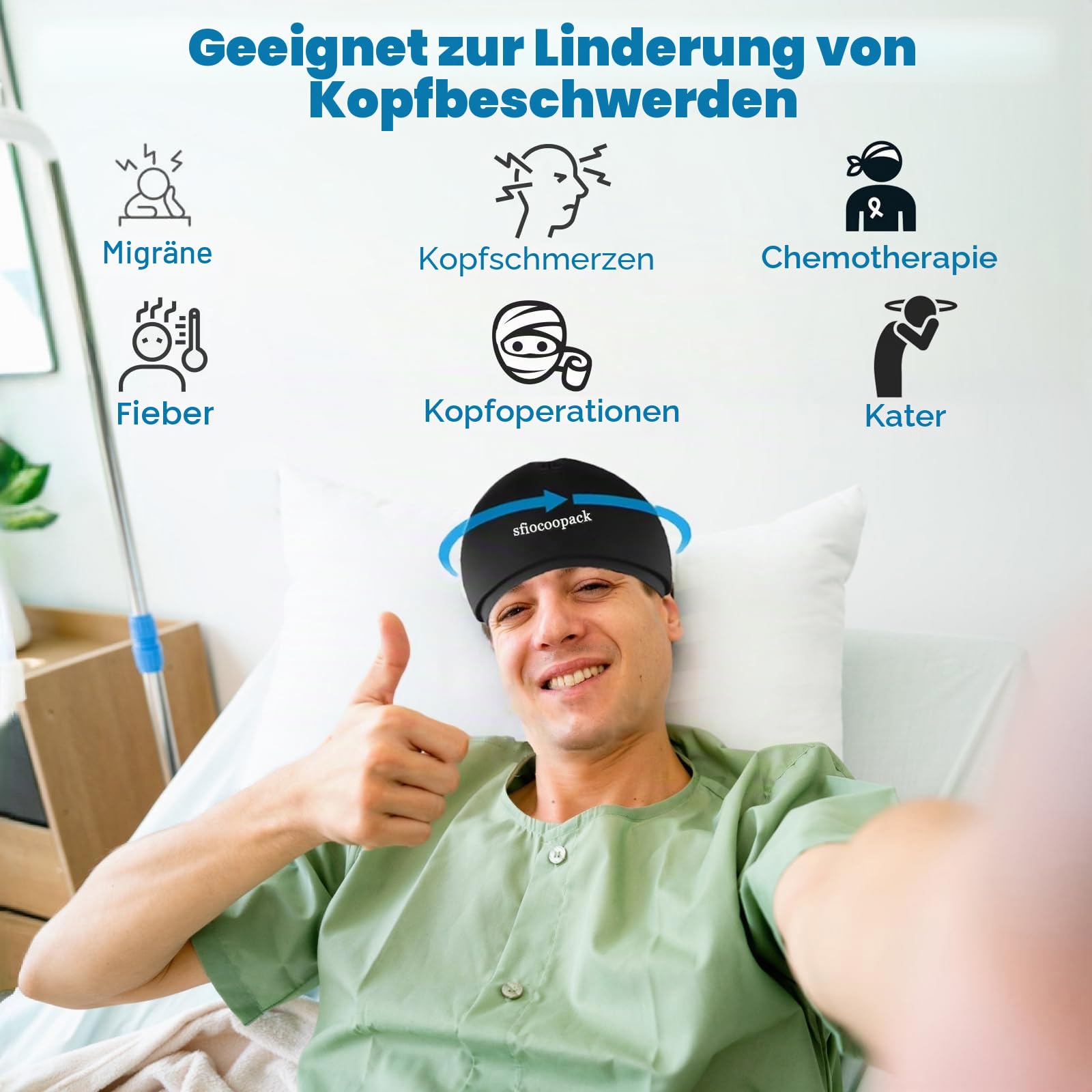 Kühlakkus, Kühlhaube für Chemotherapie-Patienten – Chemo-Pflegeset für Frauen & Männer – Migräne-Eiskappe – Kühlkappe bei Kopfschmerzen & Stress,schwarz