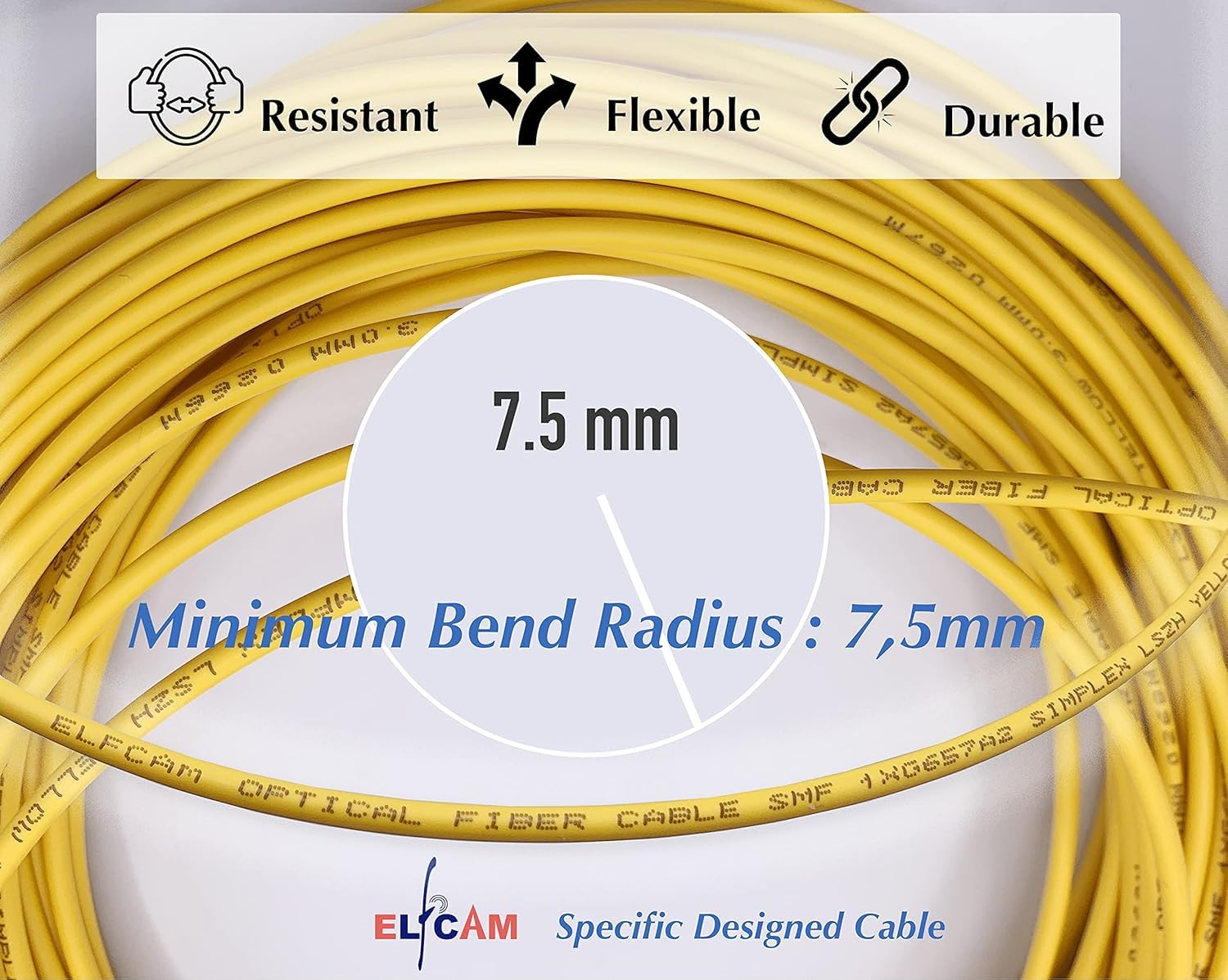 Elfcam® - 30m Câble à Fibre Optique E2000/APC à SC/APC,Monomode Duplex, Jarretière Optique 9/125μm OS2 2.0mm G652D LSZH, Jaune(30M)