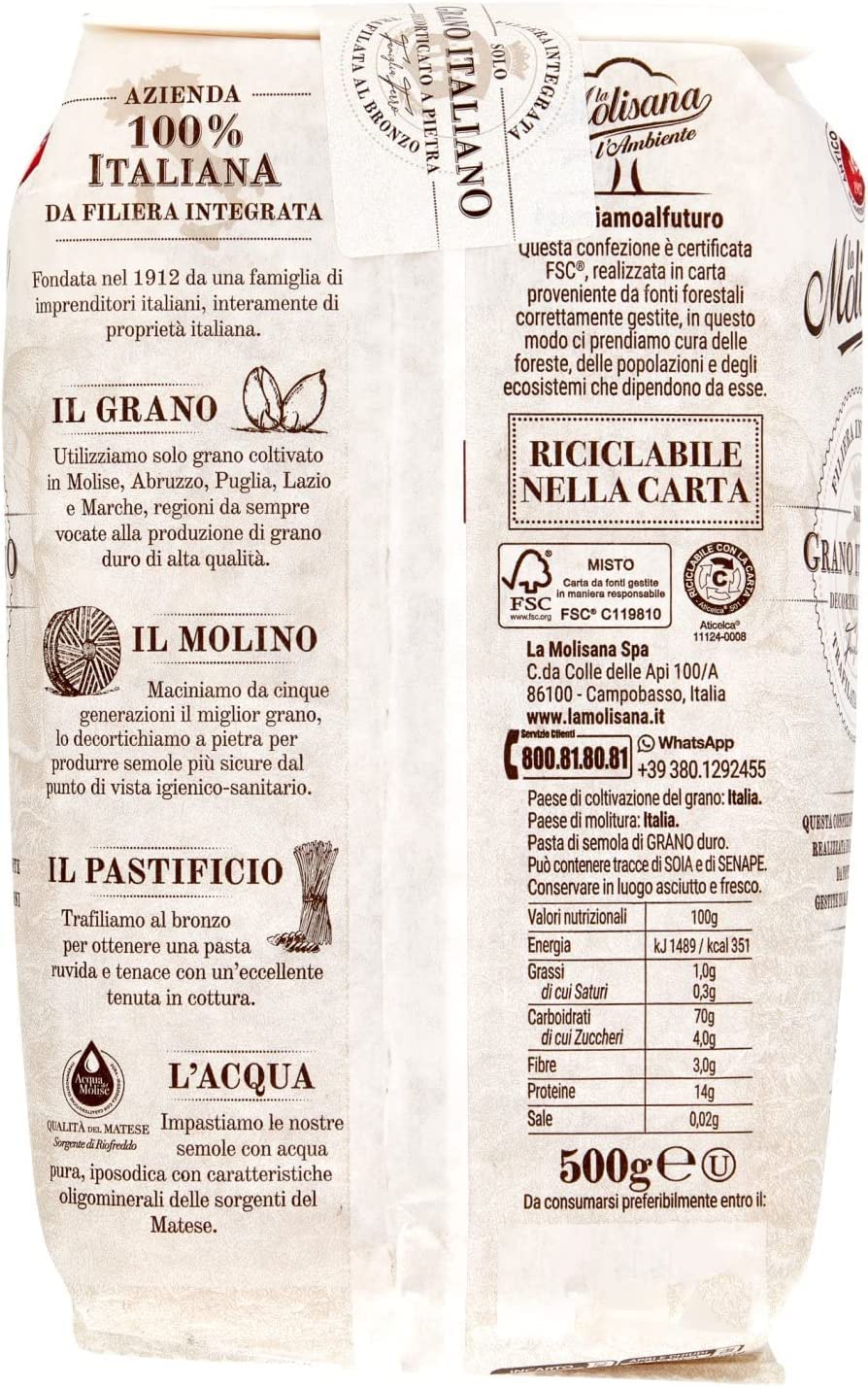 La Molisana Gnocchetti Sardi N.27 Pasta Lenta Lavorazione pasta de sémola de trigo duro, dibujo de bronce, 500 g + 2 polpa italiana gourmet