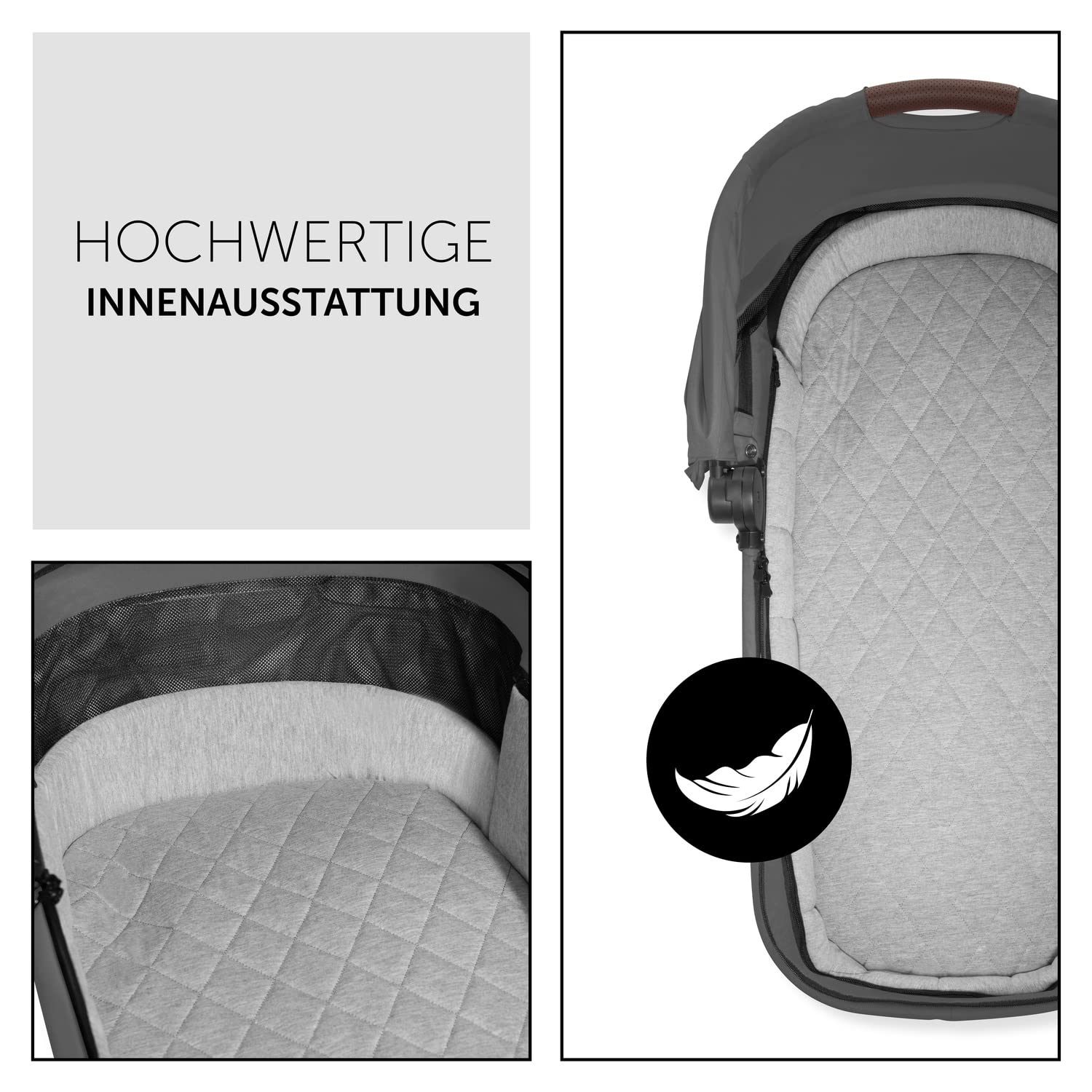 hauck Walk N Care Capazo Bebe Premium, para Recién Nacidos hasta 9 kg, Fácil Fijación al Chasis, Fácil Extracción, Ventana Panorámica XXL, Protección UV50, Plegable con una Mano, Gris Oscuro, 16542