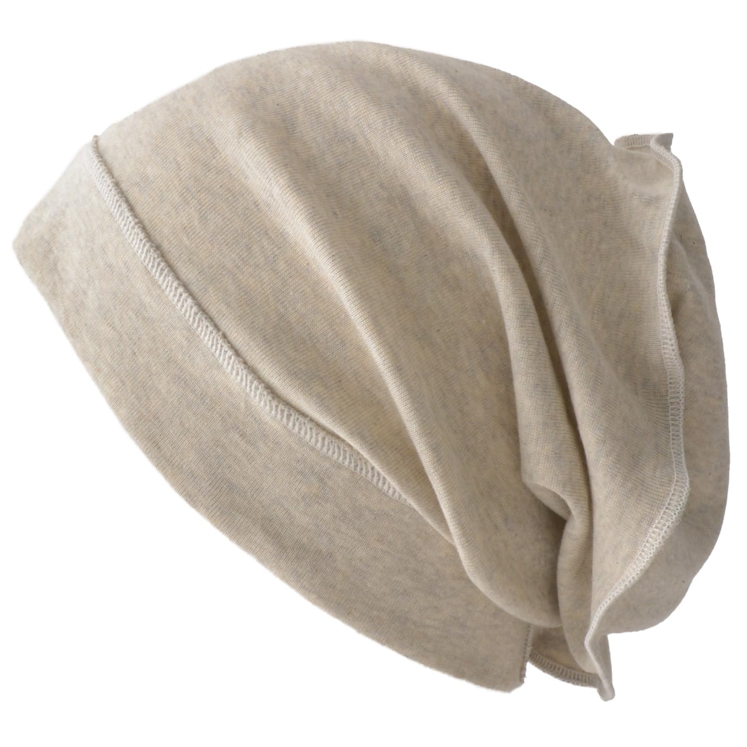 Charm Men's Cream Grey Slouch Beanie Hat - Wo Organic Cotton Hipster Chemo Slouchy Cap Cream Gray