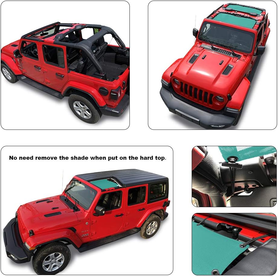 Shadeidea Sun Shade Top for Jeep Wrangler JL Unlimited (2018-2023) 4 Door Front and Rear 2 piece-Tiff Blue Mesh Screen Sunshade JLU Top Cover UV Blocker with Grab Bag- 10 Year Warranty