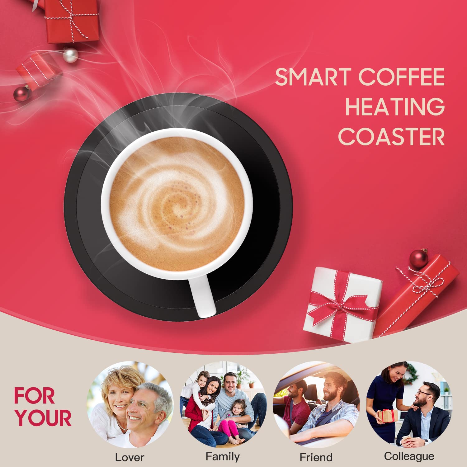 Calentador de Tazas de Café, 36 vatios Calentador Bebidas con Tres ajustes de Temperatura (Up To 176°F/80℃), Placa Calentadora de Tazas para Té/Agua/Leche, Incluye Taza