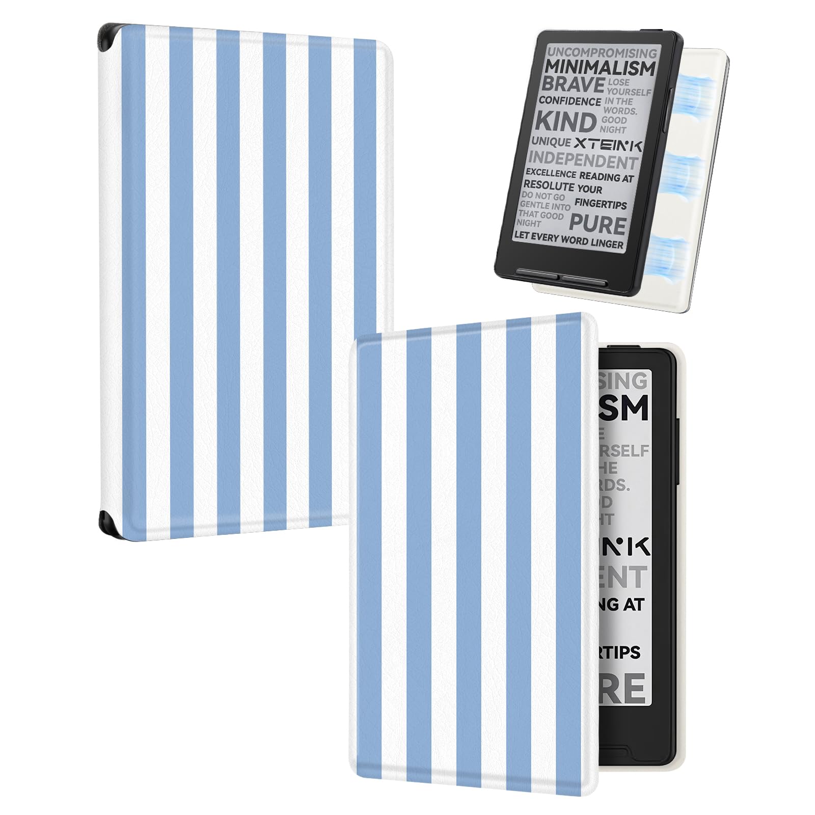 CoBak Magnetic Case for XTEINK X3 eBook Reader, 3.7" Ultra-Lightweight PU Leather Cover(Blue &amp; White)