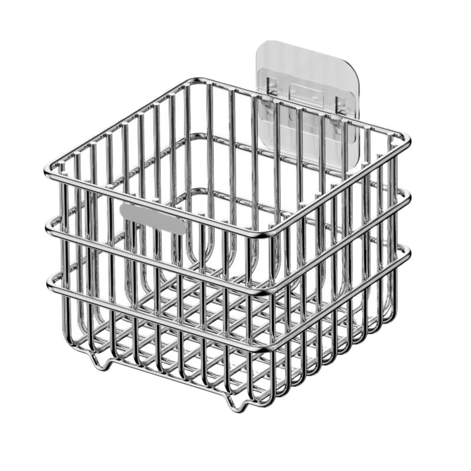 Stainless Steel Wall-Mounted Storage Basket - Adhesive Kitchen Organizer For Fruits, Vegetables & Bathroom Supplies Pour Maison(Square L)