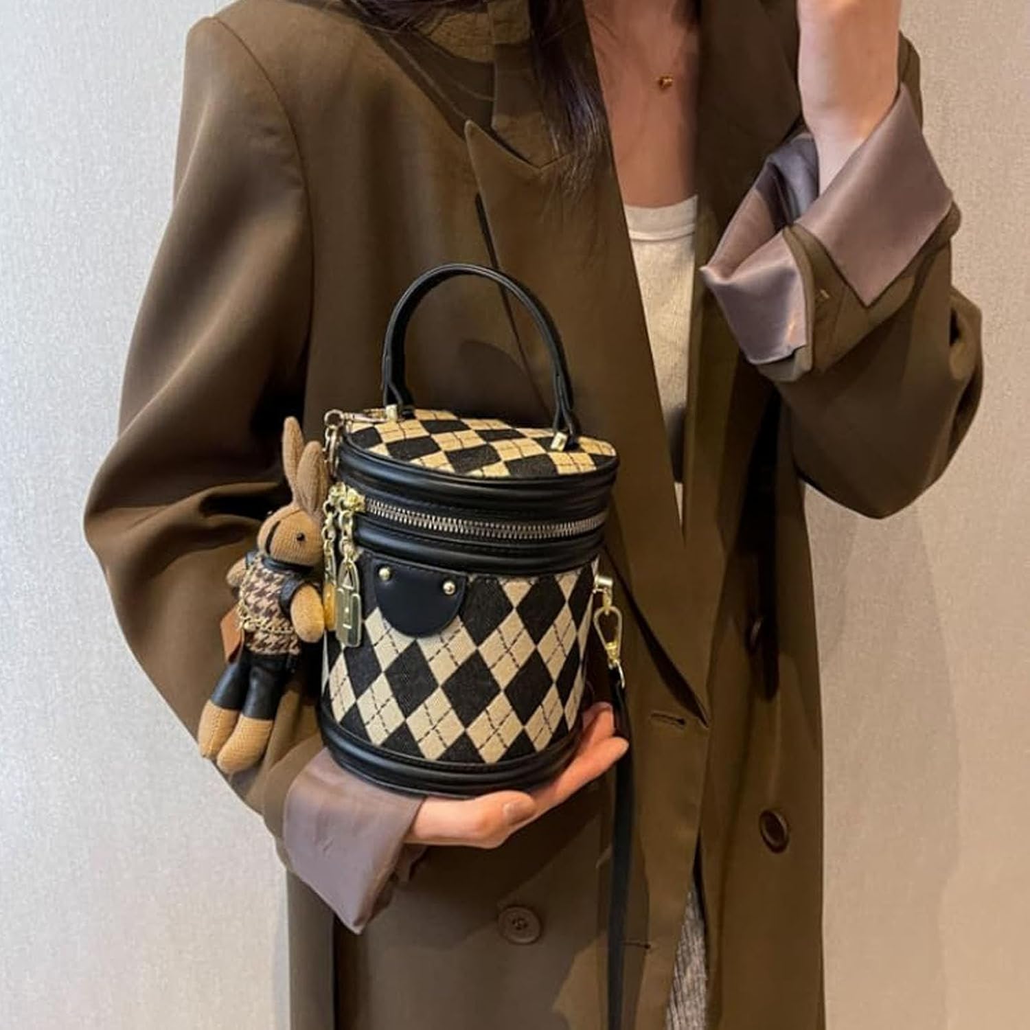 Bucket Bag,Checkered Crossbody Bag,Blue Clutch Purses for Women,Denim Purses for Women