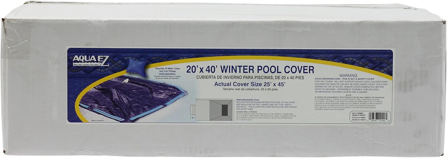 Aqua EZ 20x40ft In-Ground Winter Pool Cover – Heavy-Duty Woven Tarp, Withstands Cold & UV, Heat Retention Cover with 5-Ft Overlap, Full Season Warranty – Requires Water Tubes