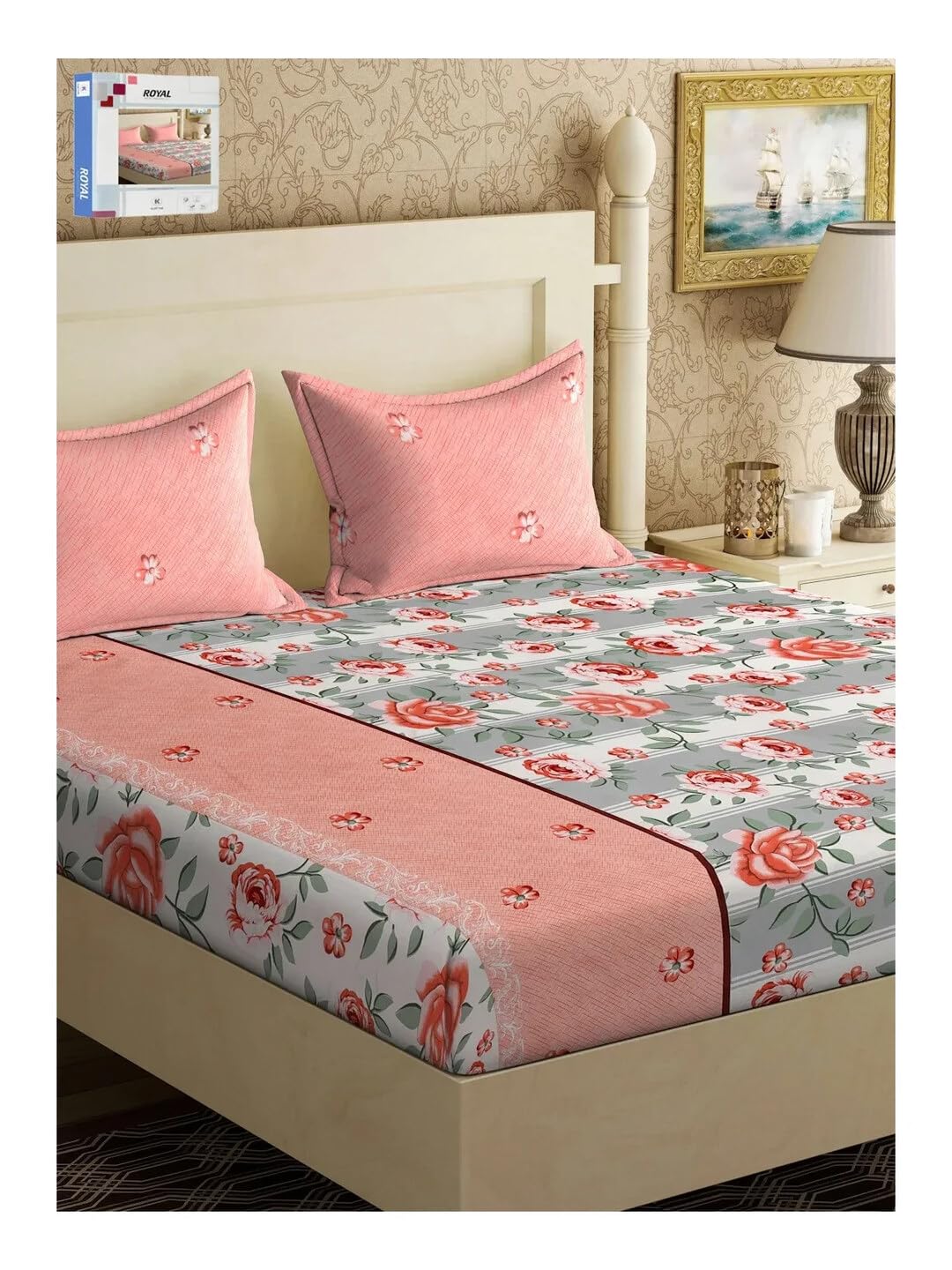 Klotthe Book Fold Multi Floral 300 TC Cotton Blend Double Bedsheet with 2 Pillow Covers