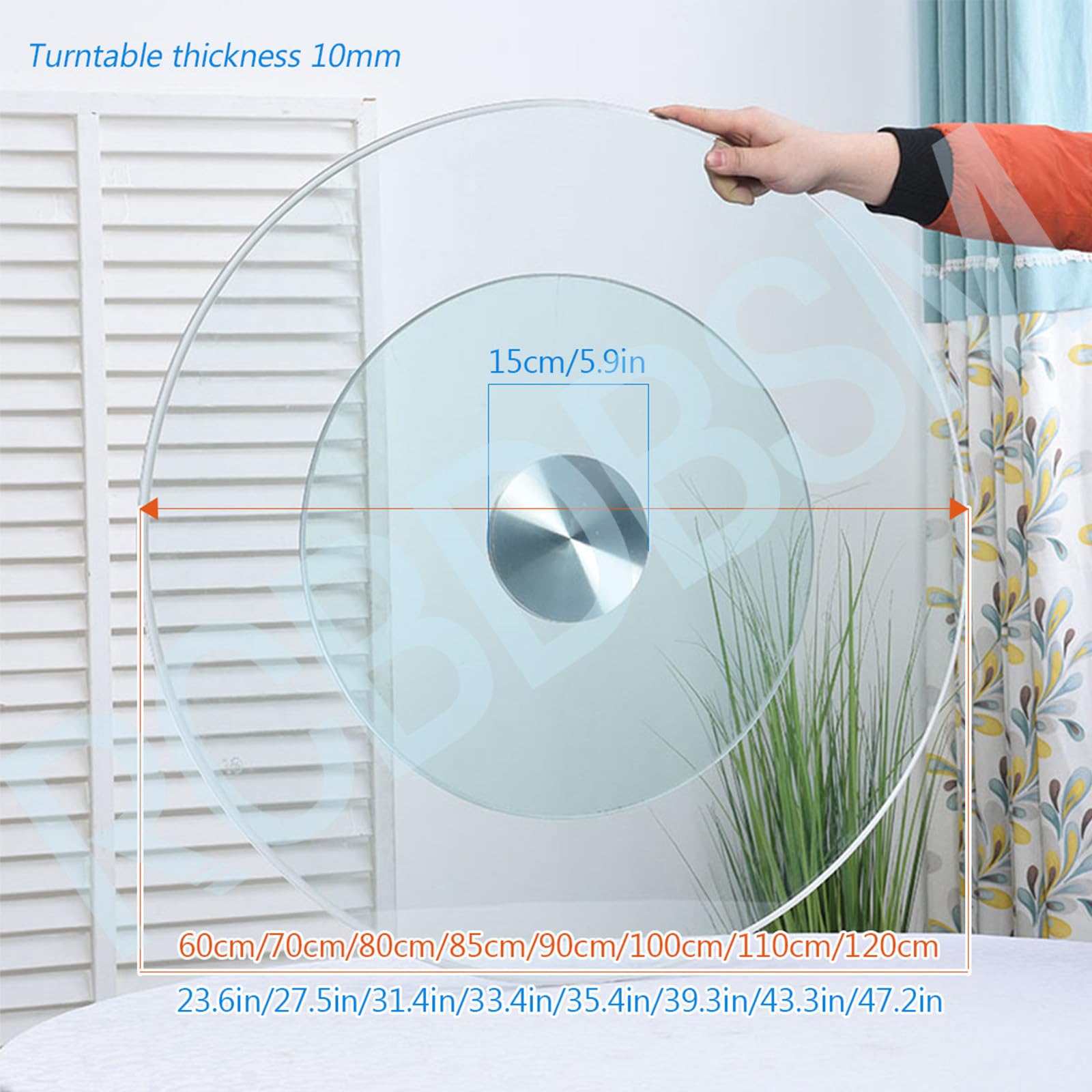 Plateau Tournant en Verre Trempé de 10 mm D'épaisseur 120cm/47.2in | Plateau Tournant 360° Gâteaux Assiette Présentation Verre Pâtisserie 60cm-120cm pour Table à Manger de Cuisine