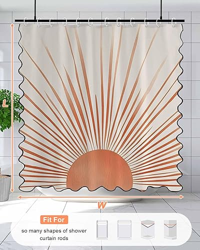 Miniatura 6 de Scalloped Shower Curtain for Bathroom 72"x72" Abstract Art Sun Minimalism Lines Retro Waterproof Wave Bathroom Shower Curtain Sets with Hooks Bath