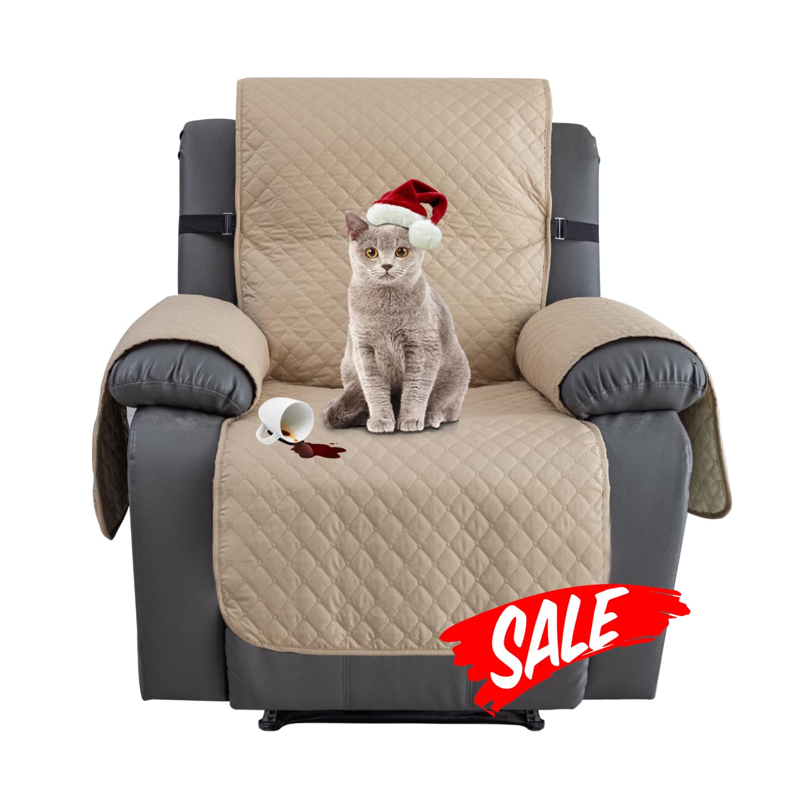 Xineage Khaki Water Resistant Recliner Cover, Nonslip Recliner Chair Covers For Reclining Chair With Pockets, Quilted Thick Recliner Slipcovers For Pets And Kids (Recliner, )
