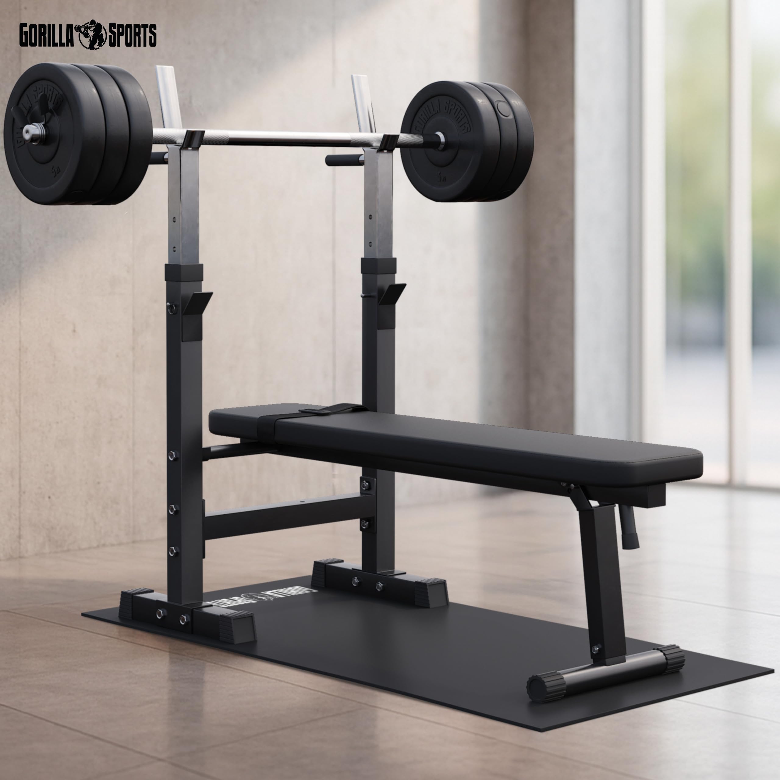 GORILLA SPORTS® Bodenschutzmatte - 180/120x60x0,6 cm, Rutschfest, PVC, Schwarz - Fitness Bodenmatte, Laufband Schutzmatte, Sportmatte, Rollentrainer Bodenschutz, Unterlegmatte für Fitnessgeräte
