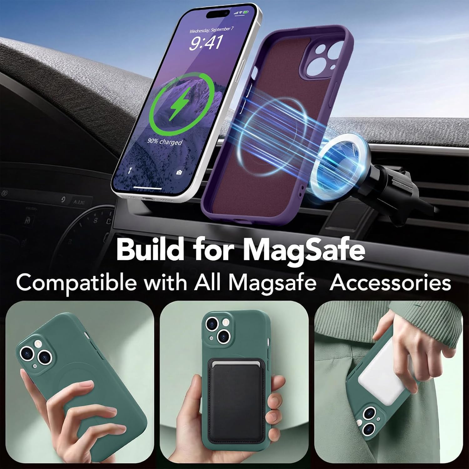 Magnetic for iPhone 13 Case, Compatible with MagSafe, Liquid Silicone Case,Soft Anti-Scratch Microfiber Lining for Men Women Shockproof Phone Case for iPhone 13 Dark Purple - Image 3