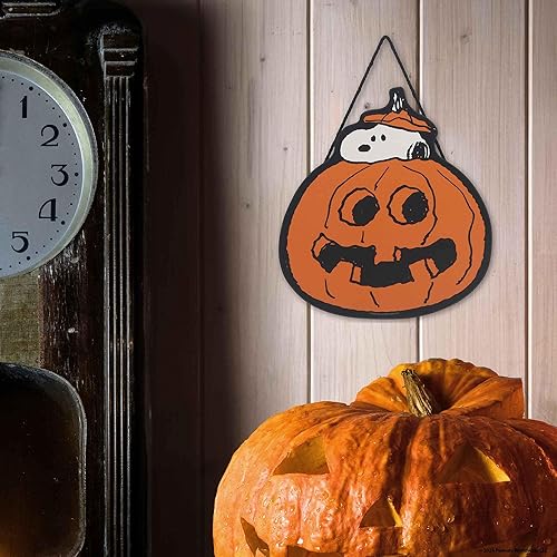 Miniatura 10 de Peanuts Snoopy Jack-O-Lantern - Guirnalda de Halloween colgante de madera para decoración de pared, divertido letrero de Snoopy para el hogar