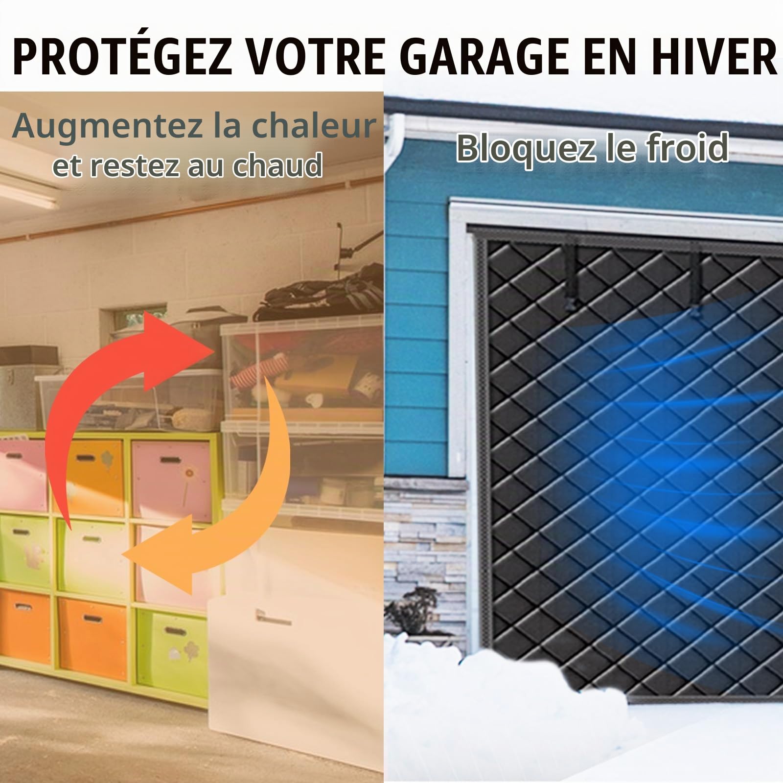 Rideaux Garage pour l'hiver, 497 X 218 Cm Protection De Porte De Garage pour l'hiver Rideau Portes à Isolation Thermique MagnéTique pour Portes De Garages sans PerçAge