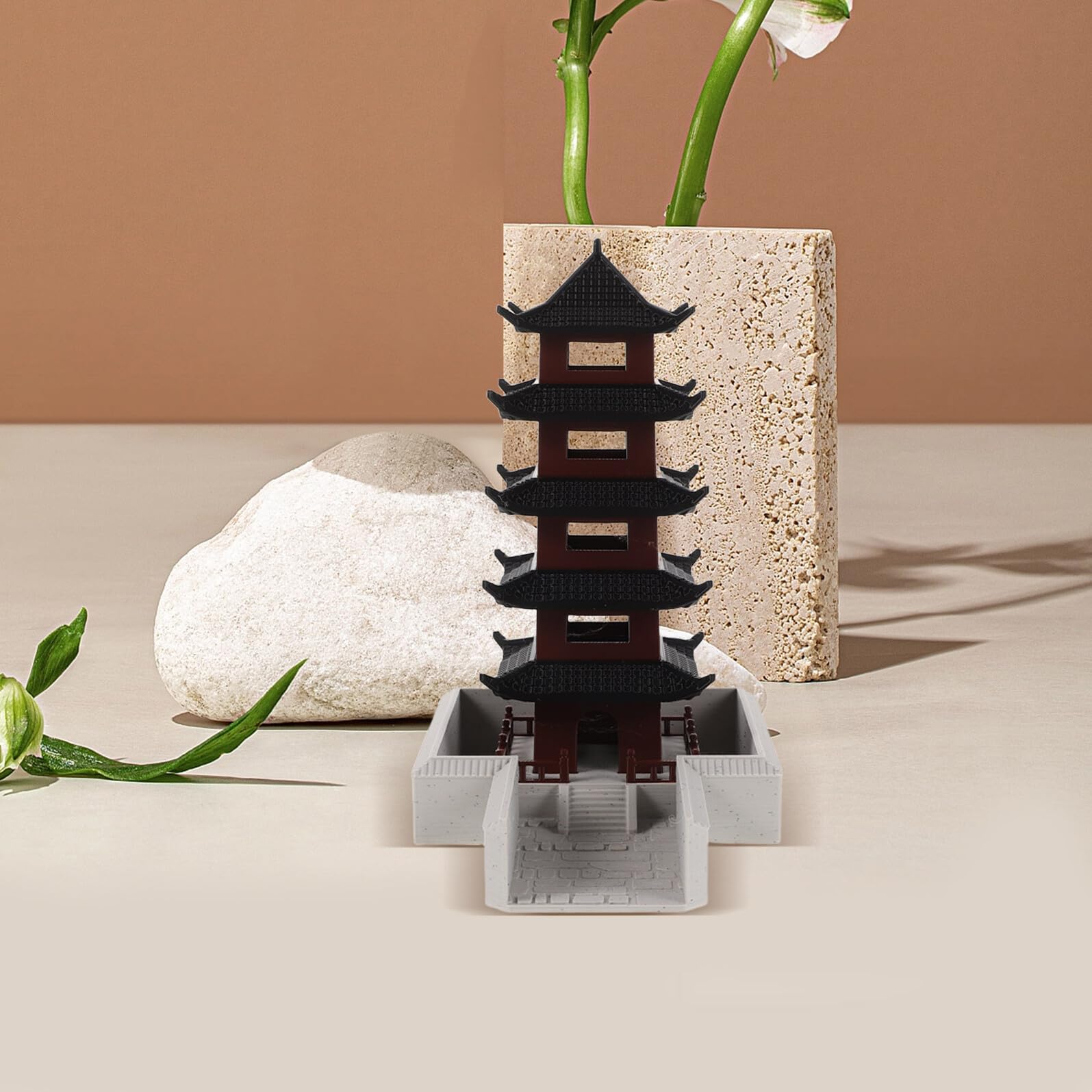 TOPPERFUN Miniatura di Torre Cinese a Cinque Piani Statua Decorativa per Bonsai e Acquari Statuetta da Giardino Asiatica per Terrari e Decorazione Casa