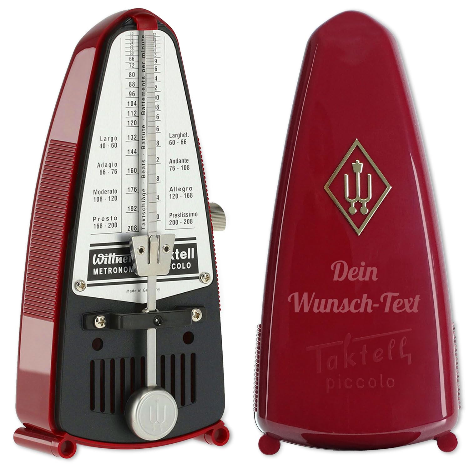 Wittner - Metronomo meccanico 834 Taktell Piccolo rosso con incisione personalizzata