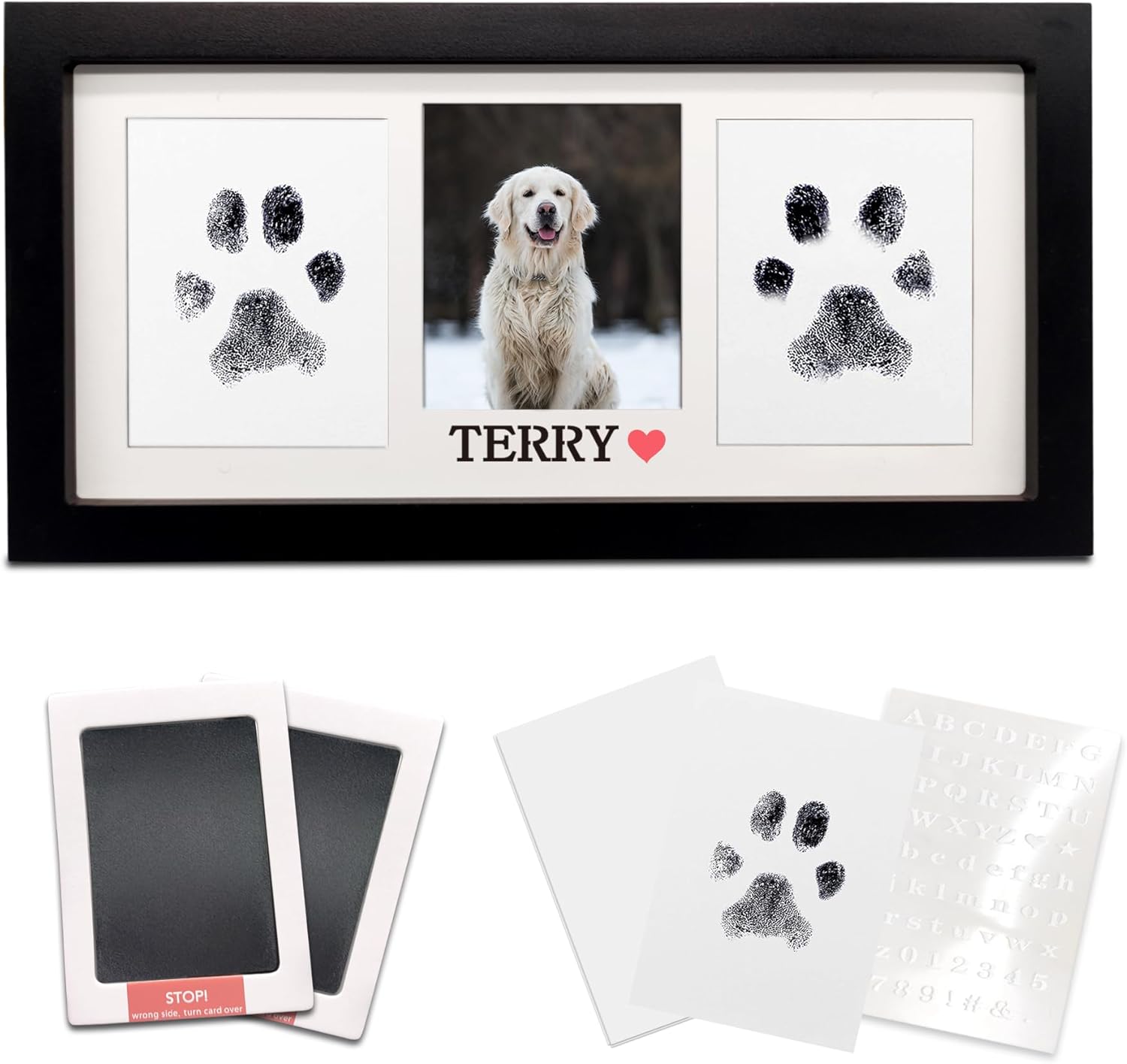 MYPAWLETS Paw Print Frame & Ink Pads Kit,Dog or Cat Paw Print Kit,2 No Mess Ink