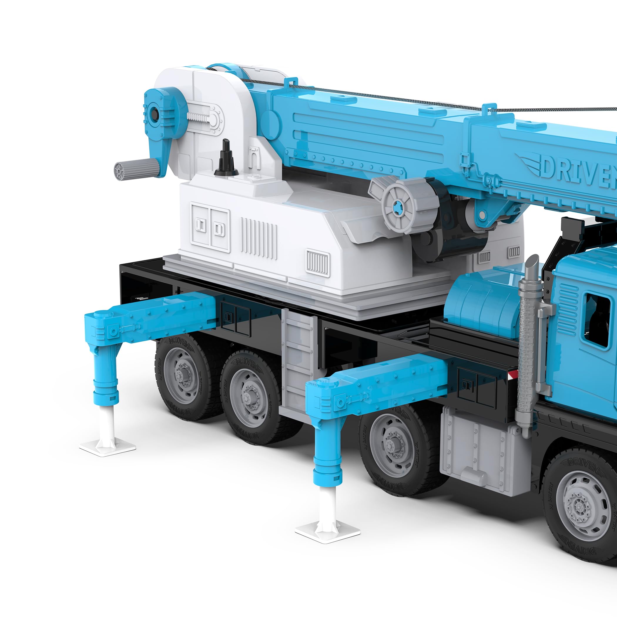 DRIVEN by Battat Camion Gru Giocattolo Jumbo, Cabina Europea Blu, Set da 2 | Grande veicolo da cantiere con cabina europea blu, parti mobili e completamente assemblato; luci e suonini, Set da, 3+ anni
