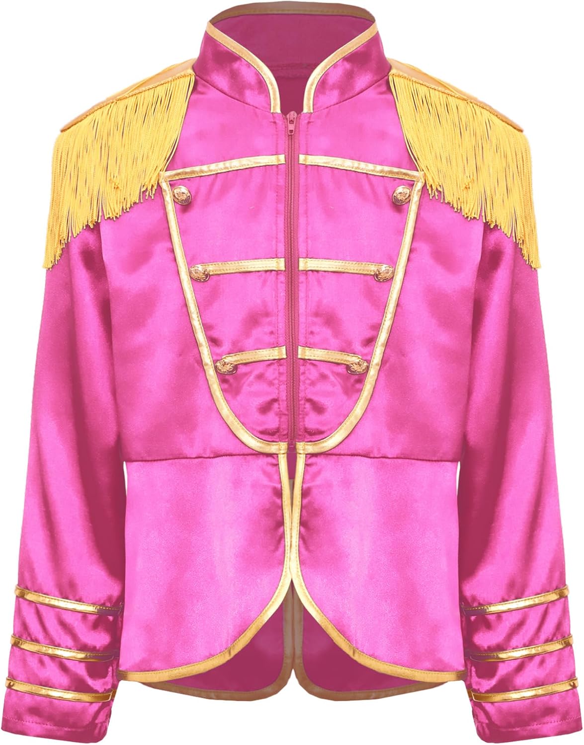 Hansber Kids Boys Girls Drum Majorette Long Sleeve Fringe Tassel Jacket Coat Honor Guard Uniform Stage Show Outfit Hot Pink 16 Years