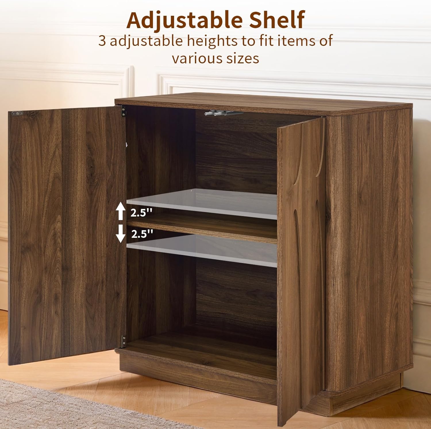 Sideboard Buffet Cabinet with Storage, 31.5” Mid Century Modern Storage Sideboard Cabinet with Adjustable Shelf 2 Doors Credenza for Living Room, Entryway(Walnut)