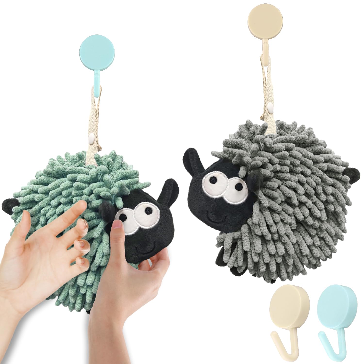 Jaxbo 2 Pack Chenille Hand Towel，Soft Absorbent Chenille Ball Towel，Microfiber Quick Drying Hand Towels with Hanging Loops for Bathroom/Kitchen