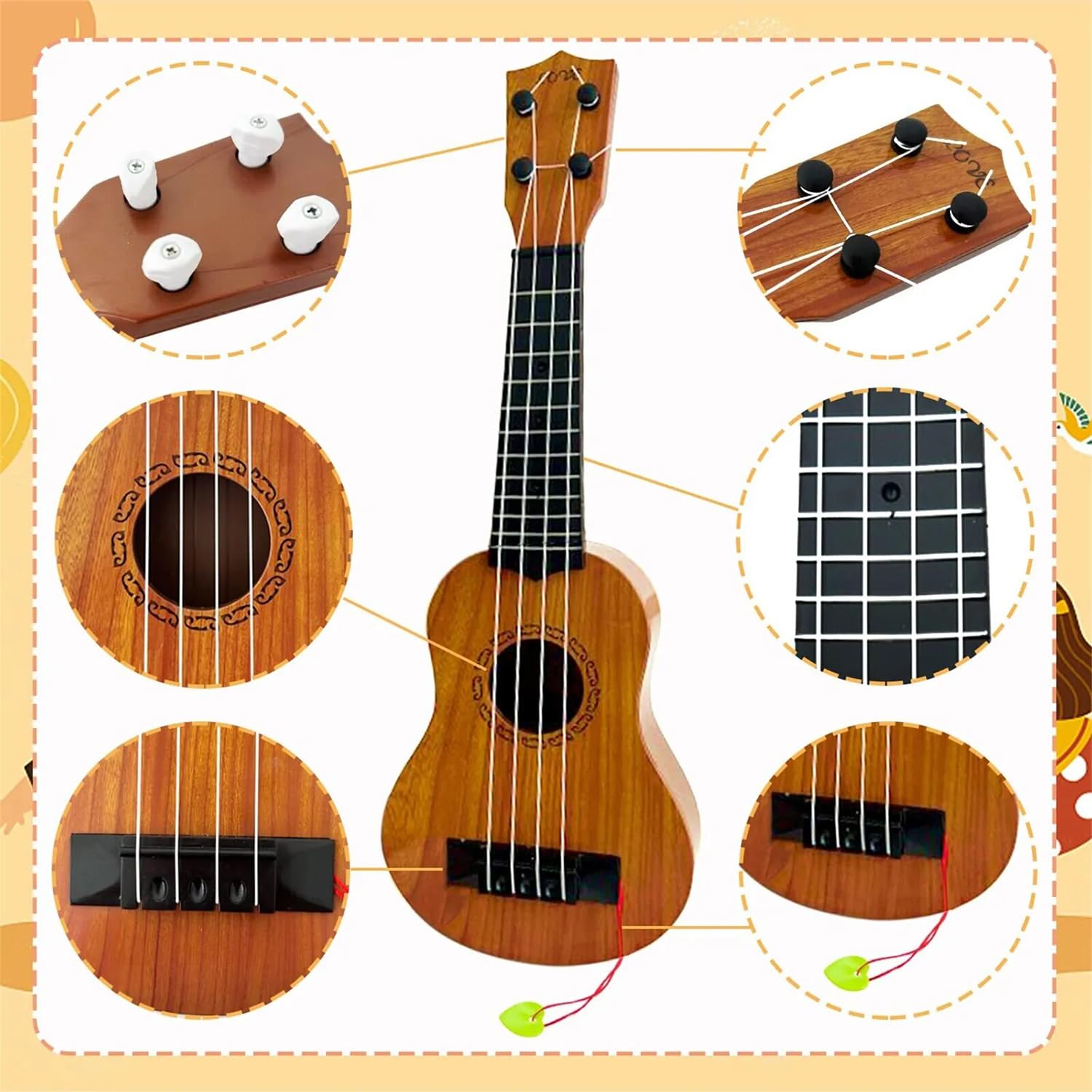 Chitarra per Bambini, 38cm Chitarra Giocattolo, Ukulele Bambini con 4 Corde Regolabili, Mini Chitarra Bambini, Musica Giocattoli Educativi, per Bambini, Principiante, Ragazzo Ragazza, Regalo