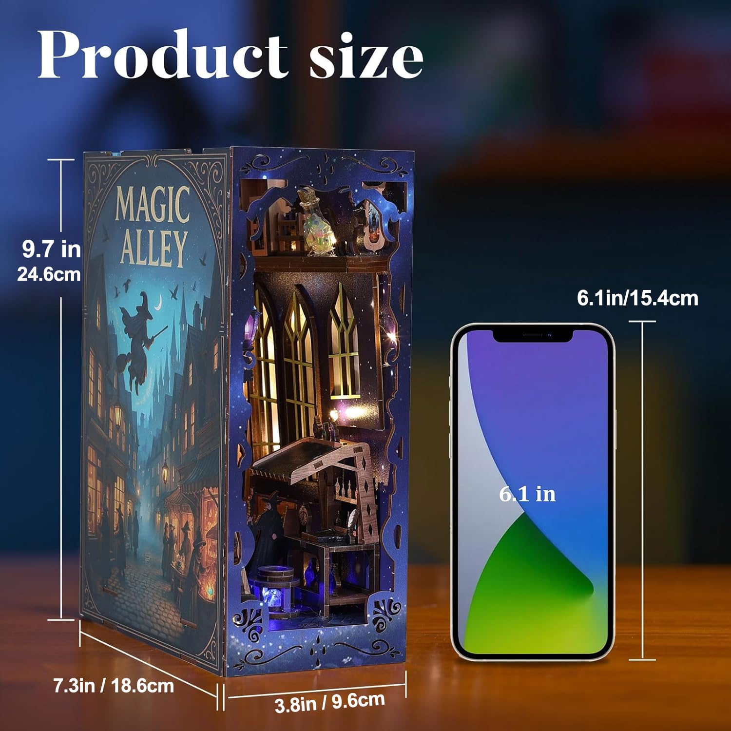 DIY-Set für Erwachsene – Magic Alley Miniatur-Haus Diorama, 3D-Puzzle aus Holz, Bücherregal mit LED-Licht, Miniatur-Zauberer-Thema, Geschenk für Fantasy-Liebhaber