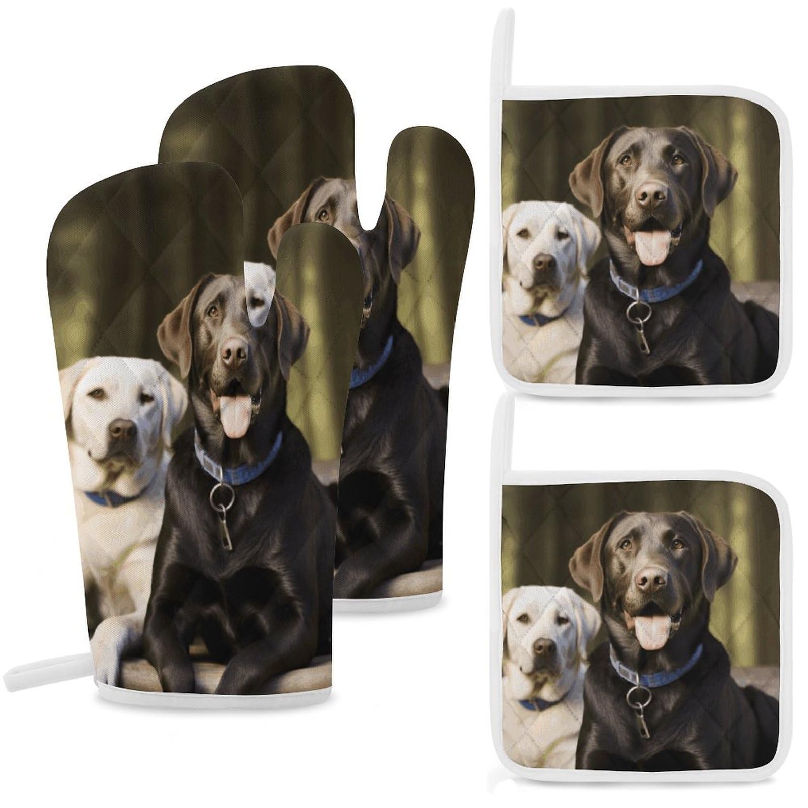 Labrador Oven Mitts and Pot Holders Sets Heat Resistant Oven Glove with Hanging Loop for Baking Cooking BBQ Thicken Potholders for Kitchen