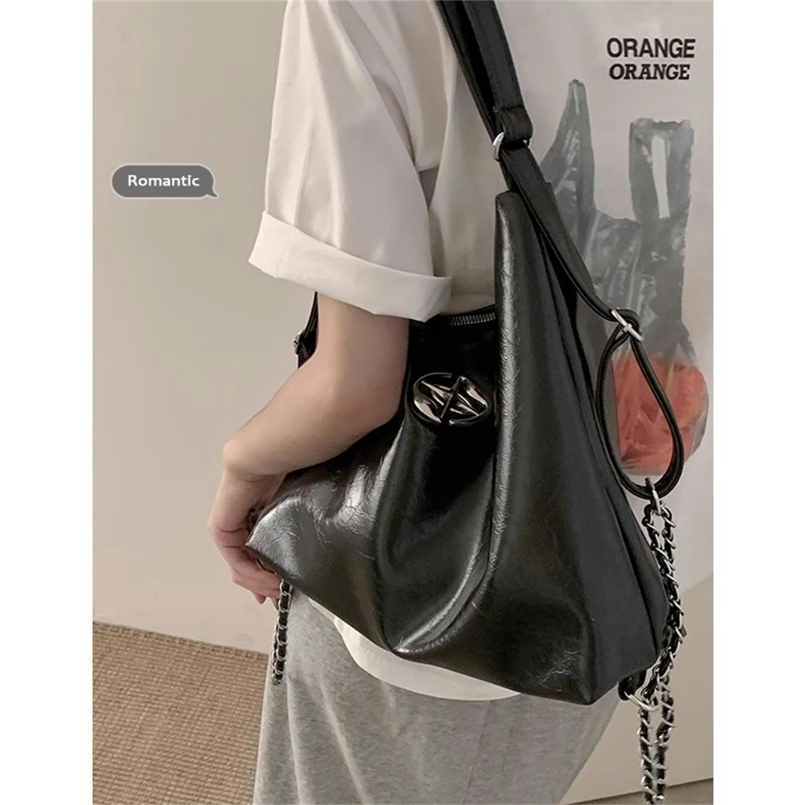 Umhängetasche Damen Rucksack -Frauen -modeketten -Bucket -Tasche Schülern Klasse Große Kapazität Schulterhandtasche Tasche Tasche-schwarz-32 * 25