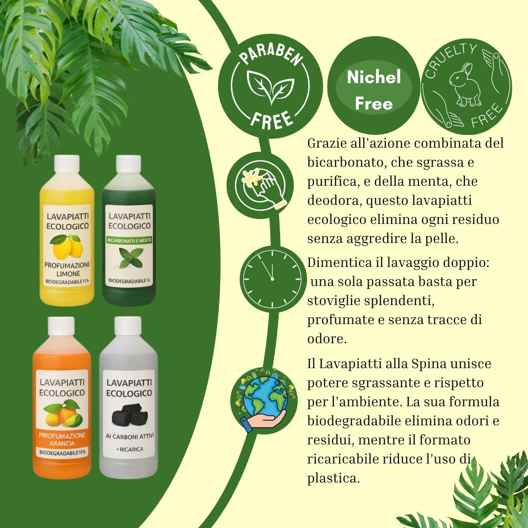 Lavapiatti Ecologico Concentrato 5L – Ricarica Grande Biodegradabile >90% – Ne Basta Poco per Lavaggi Efficaci – Dermatologicamente Testato – 4 Profumazioni Naturali – Lemag SRL (ACETO E LAVANDA)