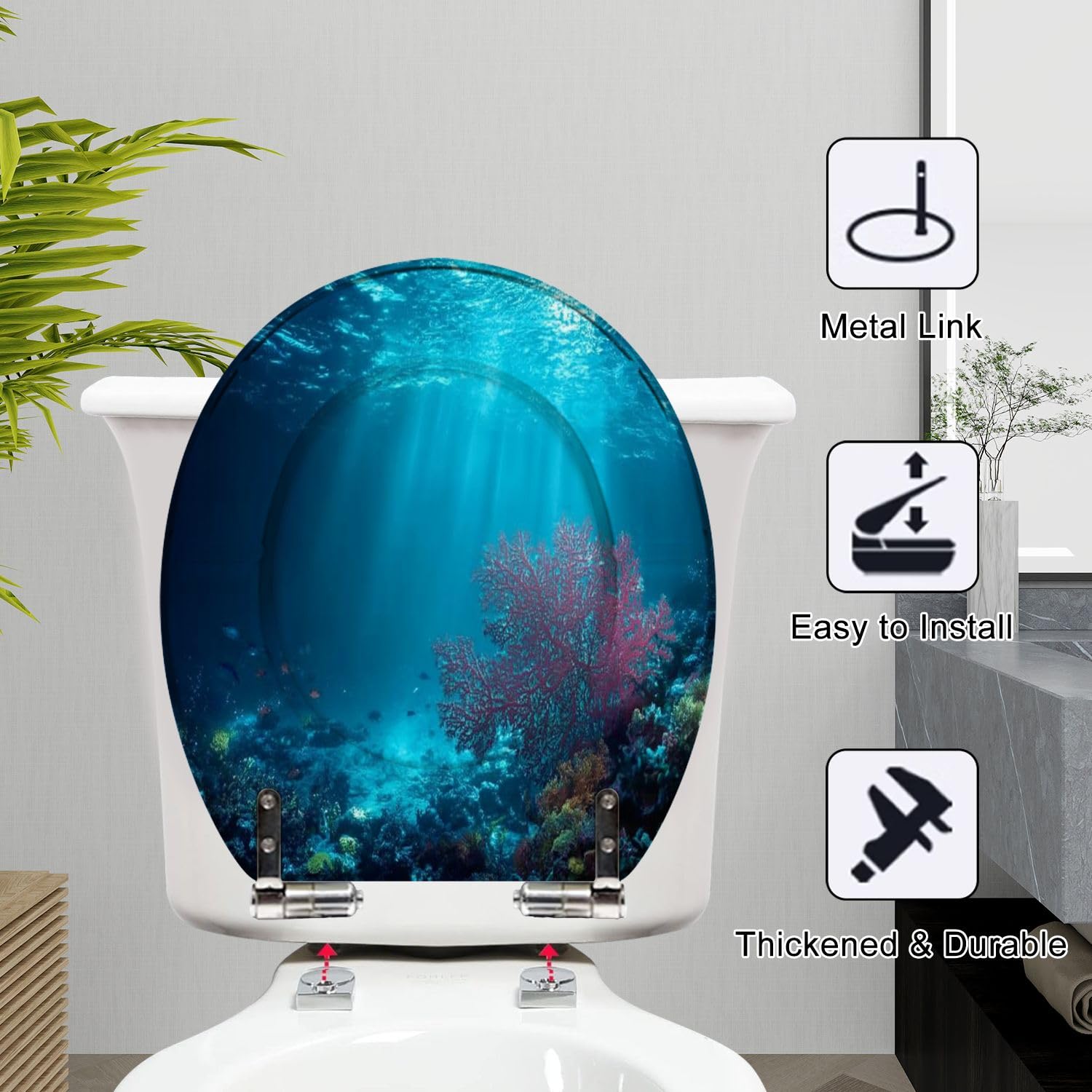 Asiento de inodoro redondo sin marca con diseño floral de vidrieras para