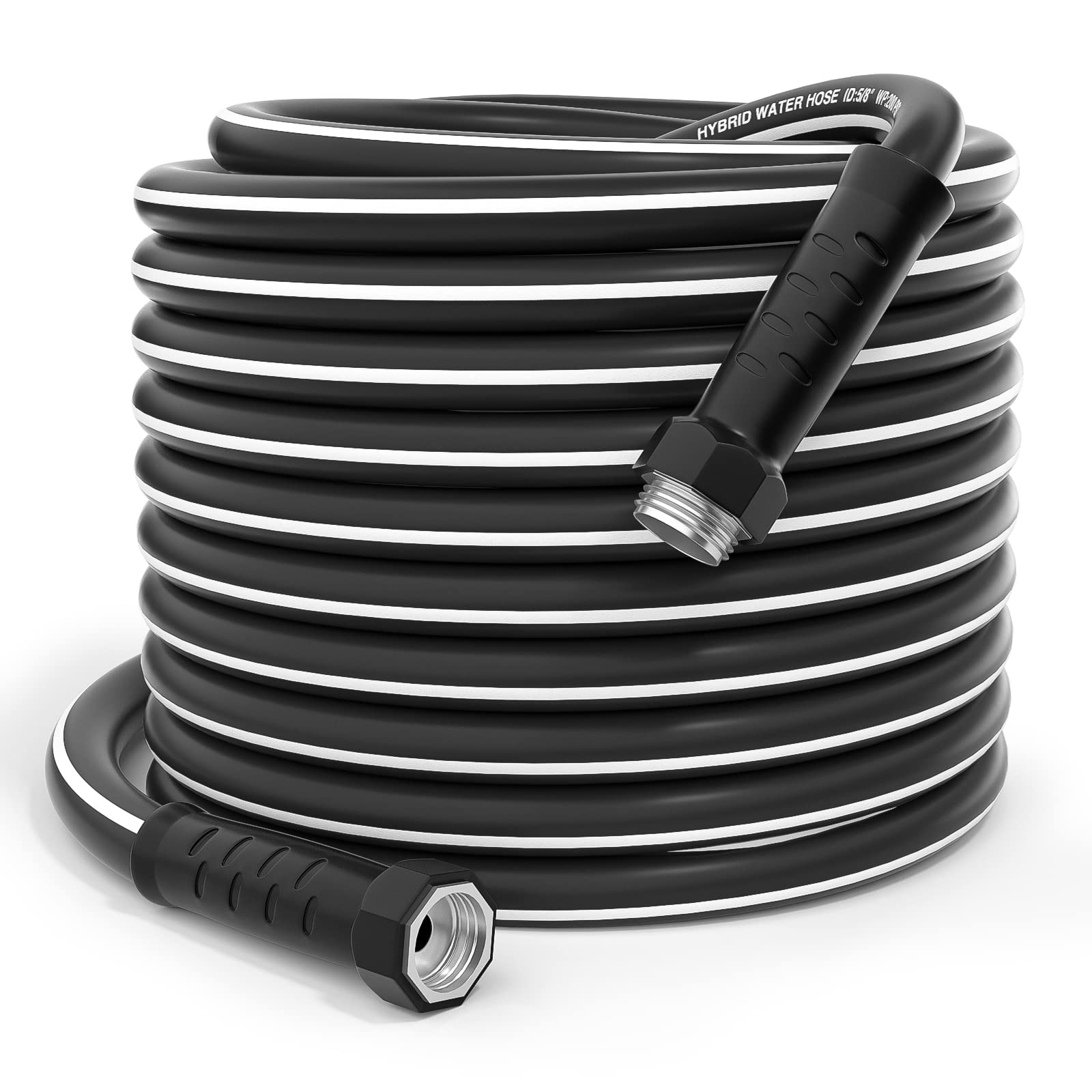 GREENER Heavy Duty 100FT Hybrid Garden Hose Dia.5/8?ÇÖ?ÇÖ Inner Durable Rv Garden Hose with Swivel Grip Handle 150PSI High Burst Strength Industrial Water Hose for All Weather Outdoor (Black)