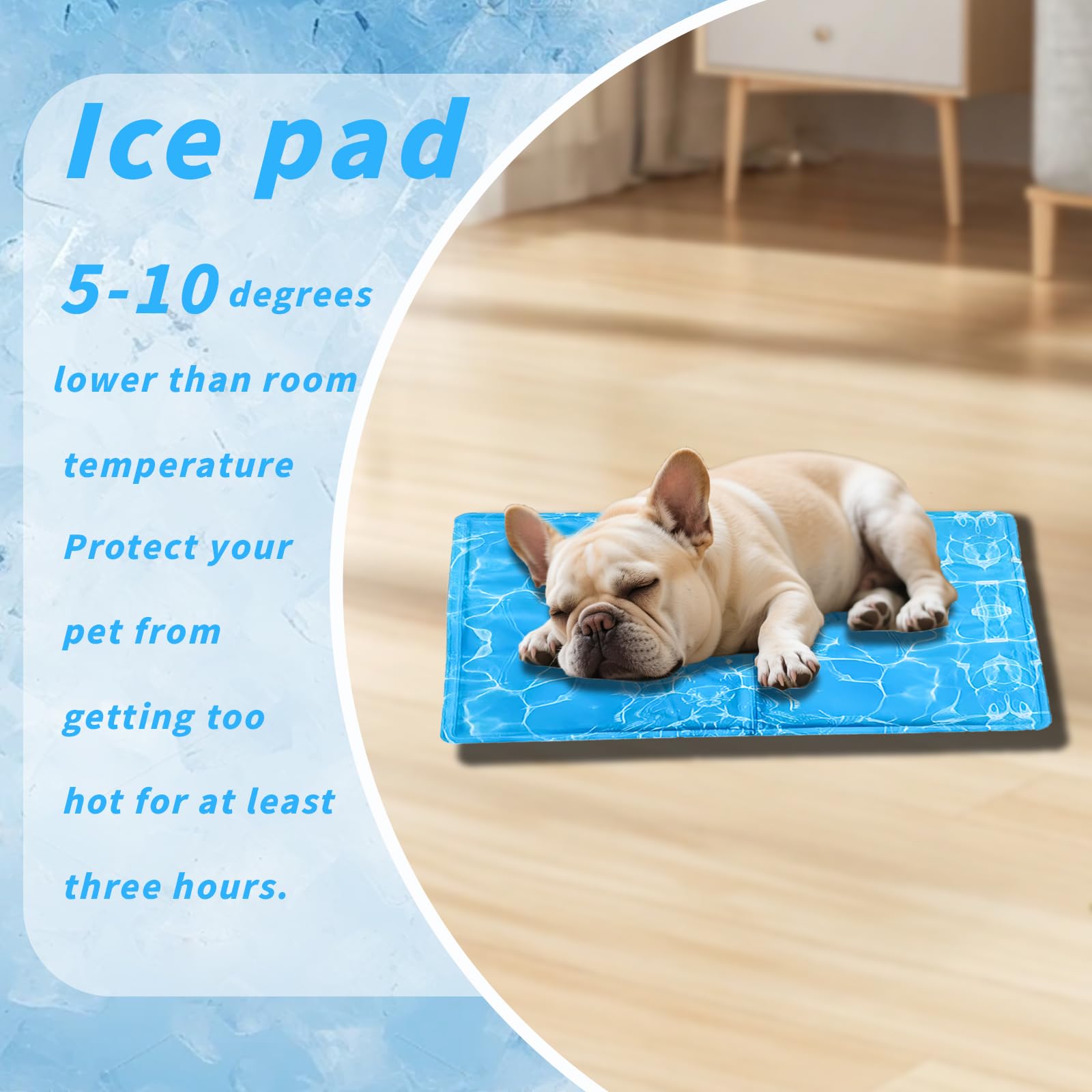 Alfombra Refrescante para Perros y Gatos 65 x 50 cm, Alfombrilla Refrigerante con Gel no Tóxico, Manta Refrescante Perro Impermeable, Cama Refrascante para Mascotas Pequeñas (Efecto agua ondulada)
