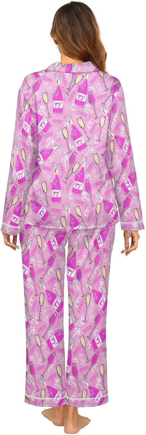 Satin Pajamas Set for Women's Long Sleeve 2 Pieces Button Down Loungewear Sleepwear - Image 2