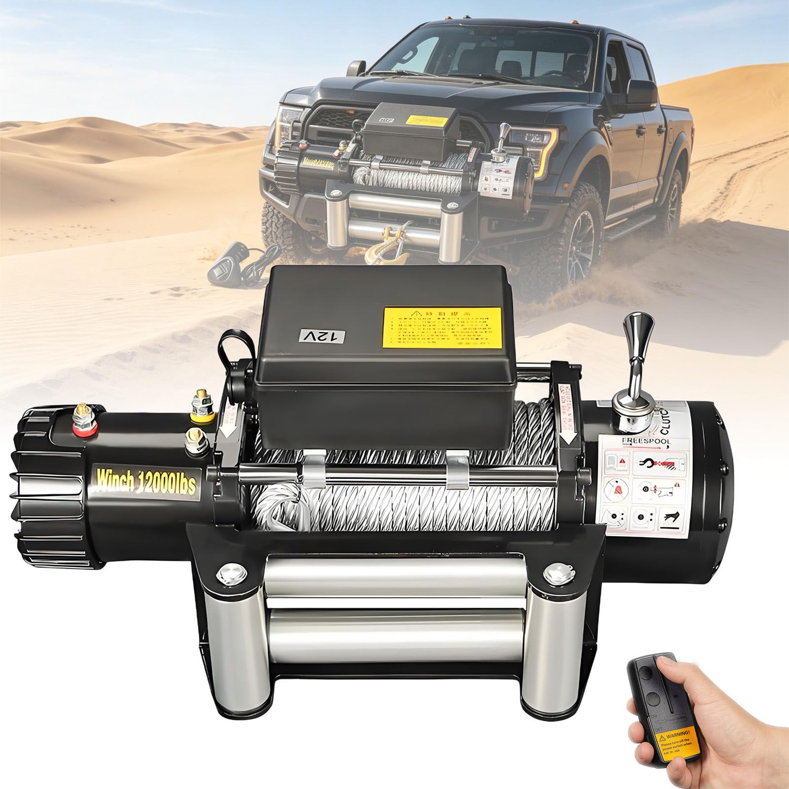 Zestaw wciągarki elektrycznej 12 V / 24 V (3000–6000 lbs) z liną stalową – do ATV, UTV, przyczep i zastosowań użytkowych 12V-3500LBS