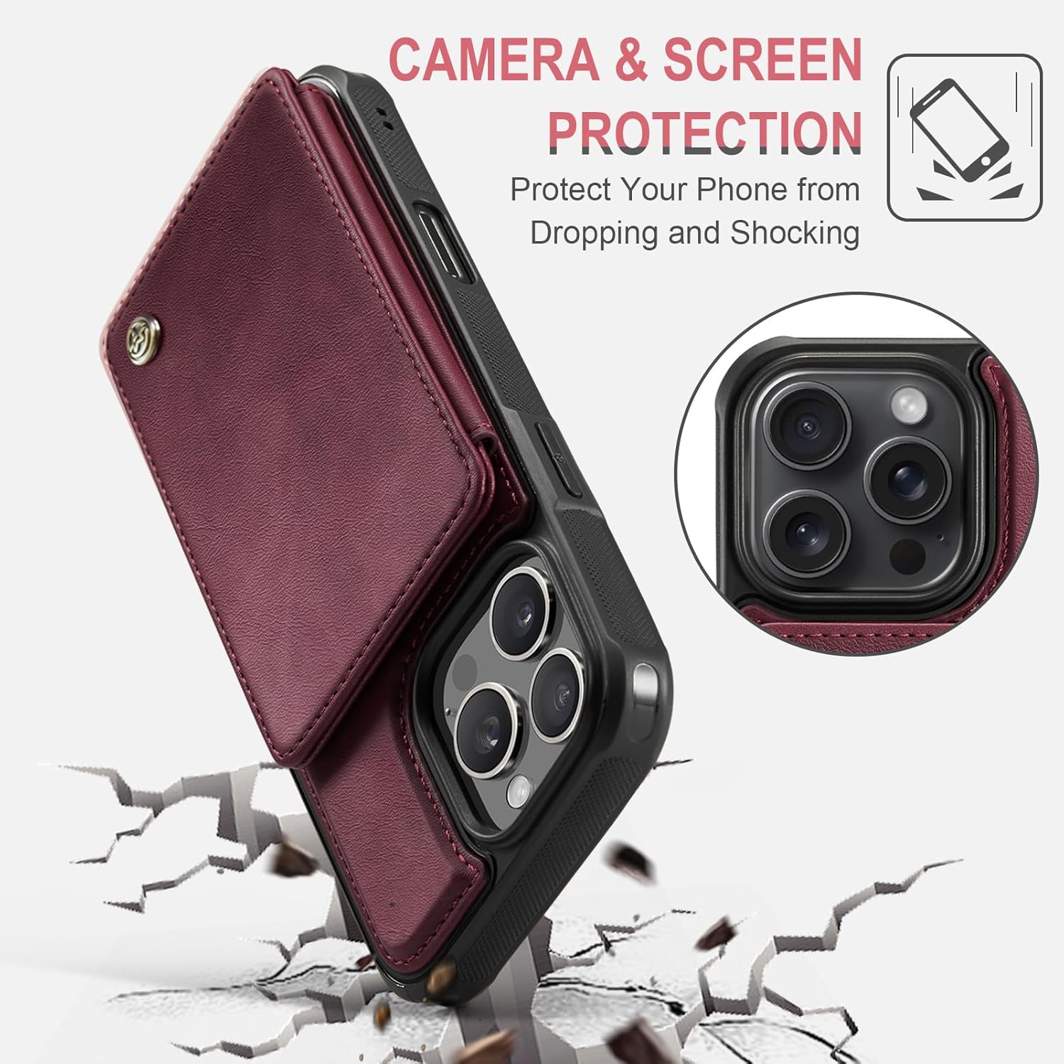 Vinich for iPhone 16 Pro Max 6.9 Wallet Case with Card Holder, RFID Blocking Credit Slots Kickstand Shockproof Phone Cover for Women Men, Burgundy