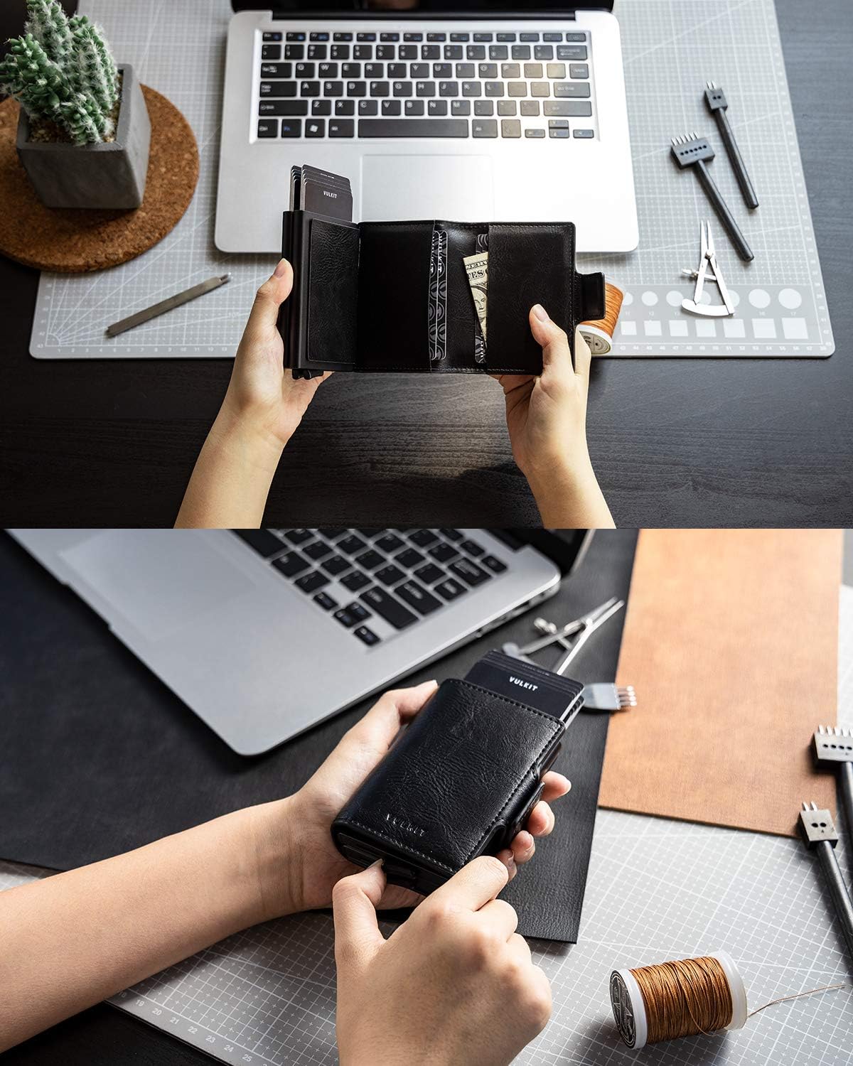 VULKIT Credit Card Holder RFID Blocking Leather Automatic Pop Up Wallet Magnetic Wallet Double Card Case for Men and Women - Image 4