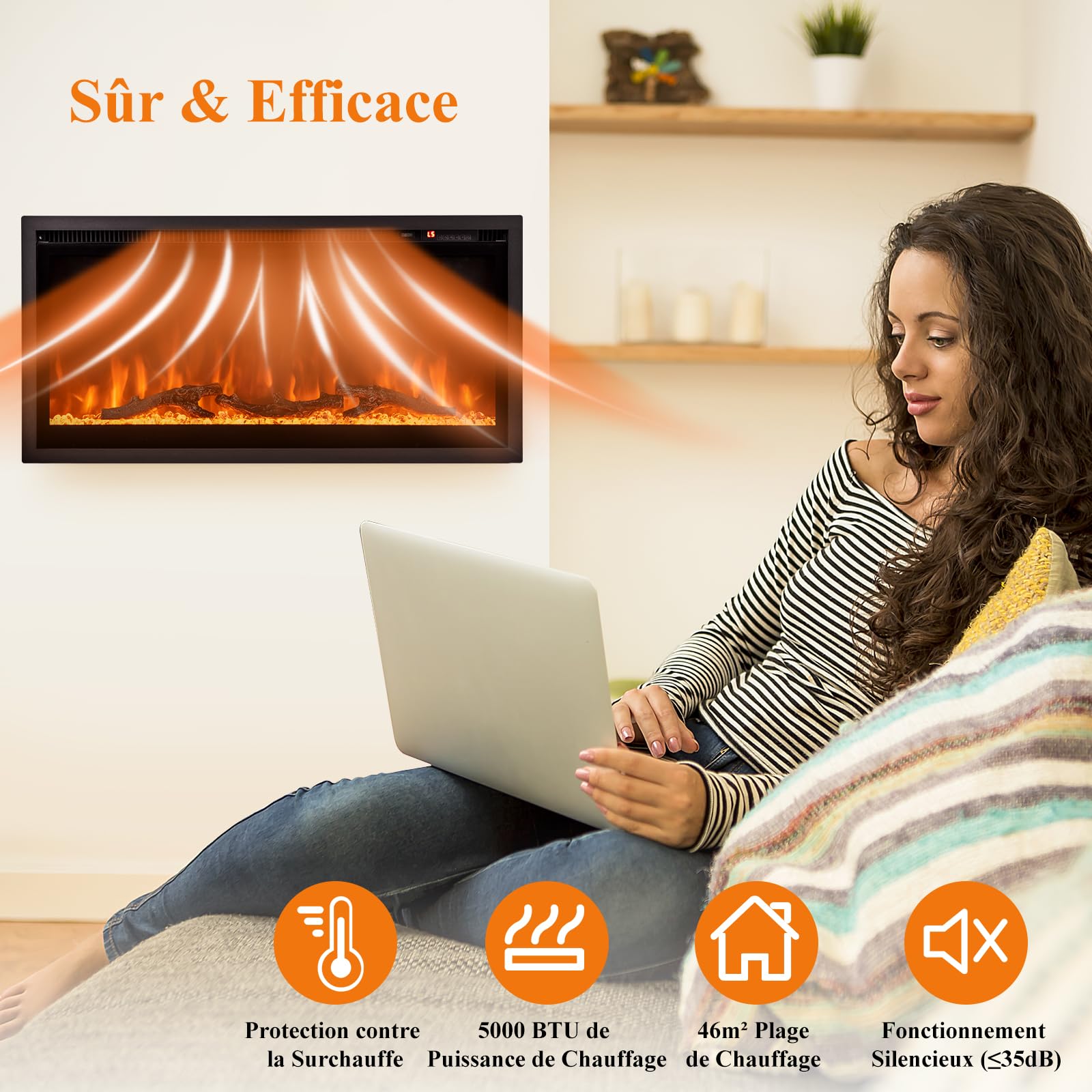 RELAX4LIFE Cheminée Électrique 750W/1500W avec Effet Flamme 9 Couleurs
