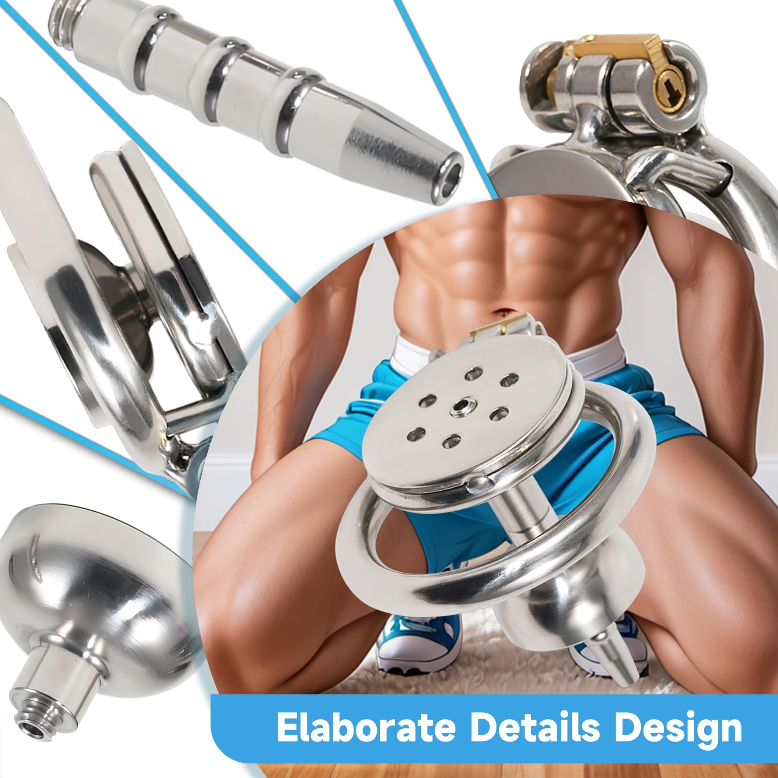 Cage Chastetée Inversée en Acier Inoxydable Cage de Chasteté pour Pénis avec Porte Urine et Cathéter Sex Toys Chastity Cage Plate Respirante pour Immobiliser le Pénis de l'Homme (50mm,D)