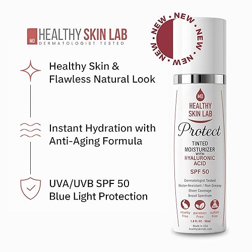 Miniatura 2 de Healthy Skin Lab Protect - Hidratante tintado y protector solar mineral SPF 50, maquillaje ligero antienvejecimiento con protección UV de amplio