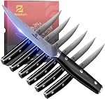 Piklohas Steak Knives Set of 8 with Drawer Organizer, 4.5 Inch Non Serrated Steak Knife Set, Forged German Steel Full Tang Handle Straight Edge Dinner Knives, Razor-Sharp Meat Knife with Gift Box