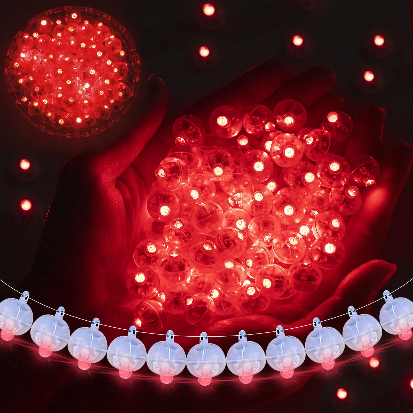 100pcs Balloon Lights Mini LED Lights Round Long Standby Time Multicolor Ball Light Paper Lantern Balloons Lights for Birthday Party Christmas Halloween Decoration with Hook (Red, 100pcs)