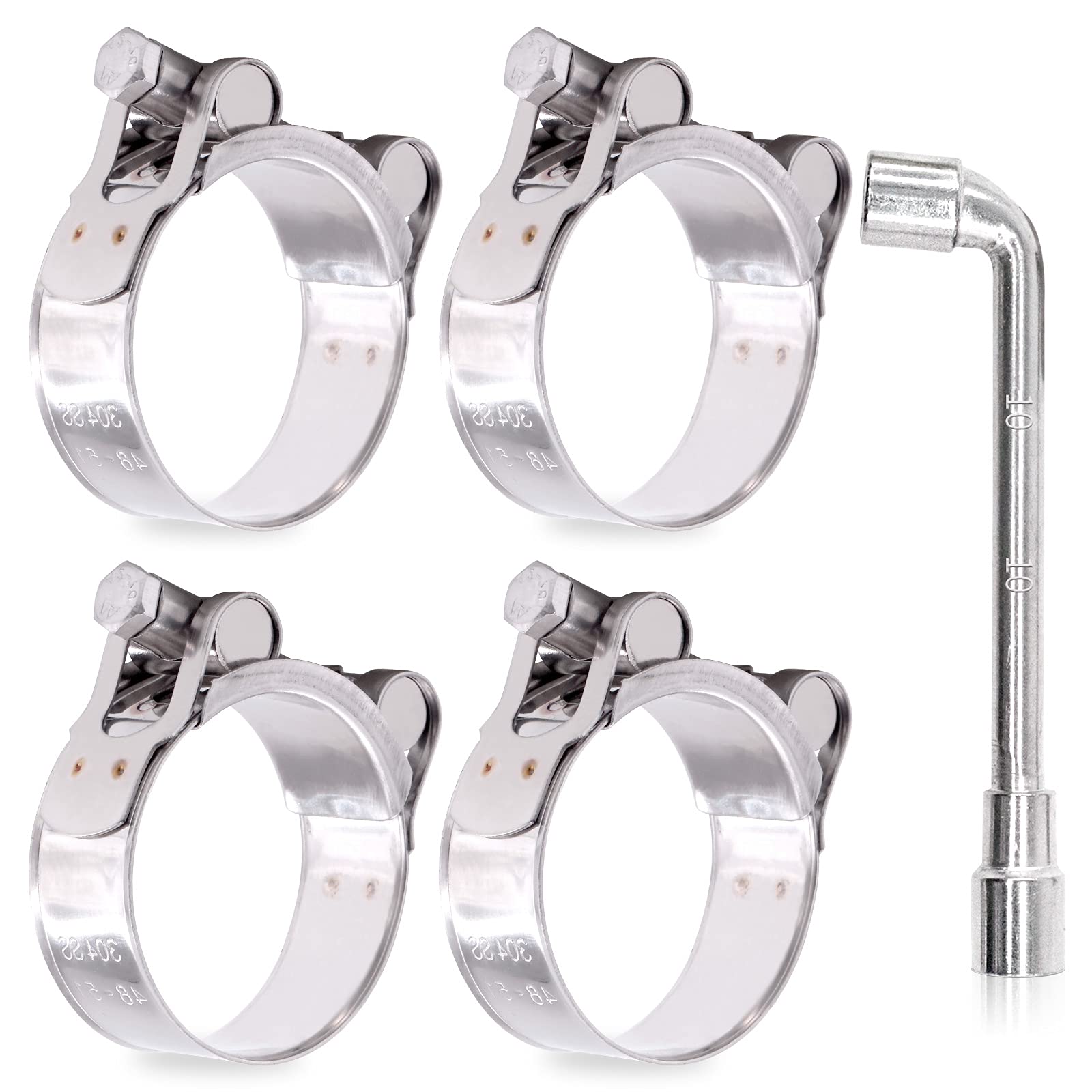 Hilitchi 304 Stainless Steel T-Bolt Clamp Heavy Duty T-Bolt Pipe Tube Hose Clamps (4PCS, 48-51MM)